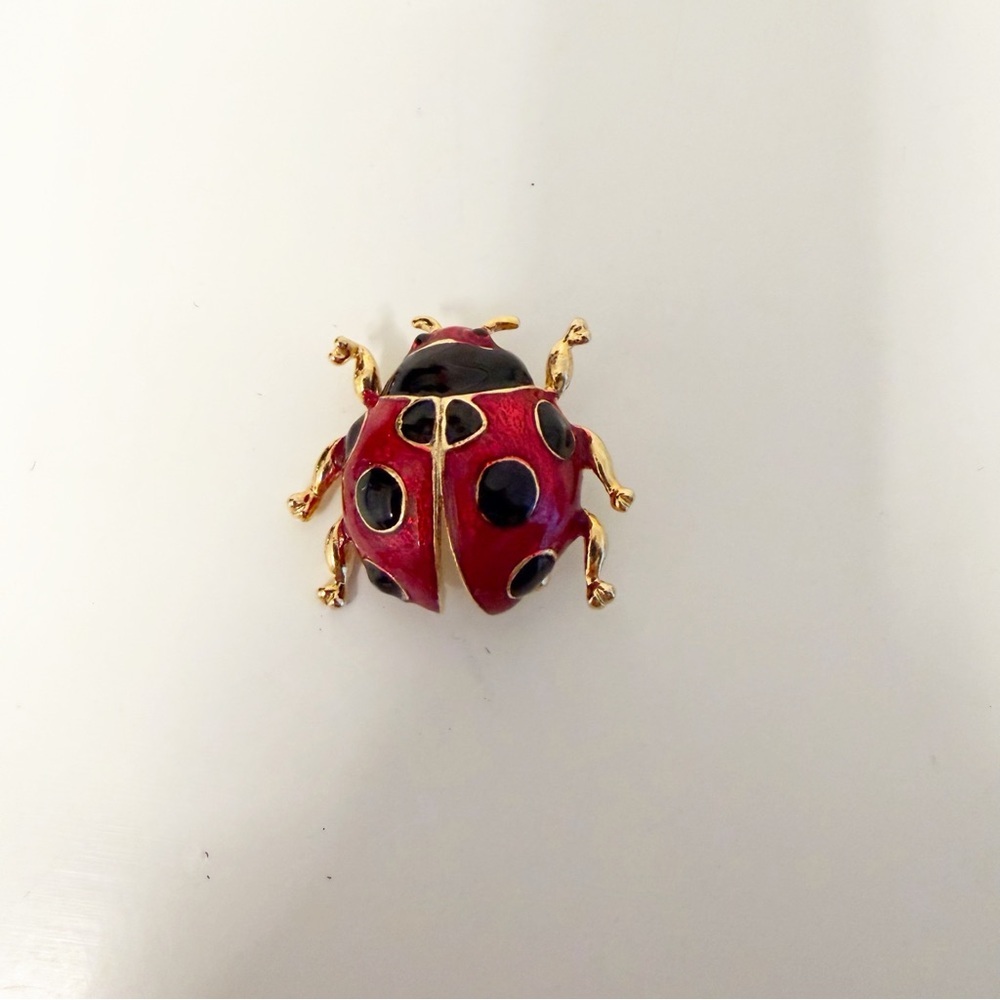 Vintage Large Enamel Lady Bug Brooch Beautiful Design Classic Costume Jewelry